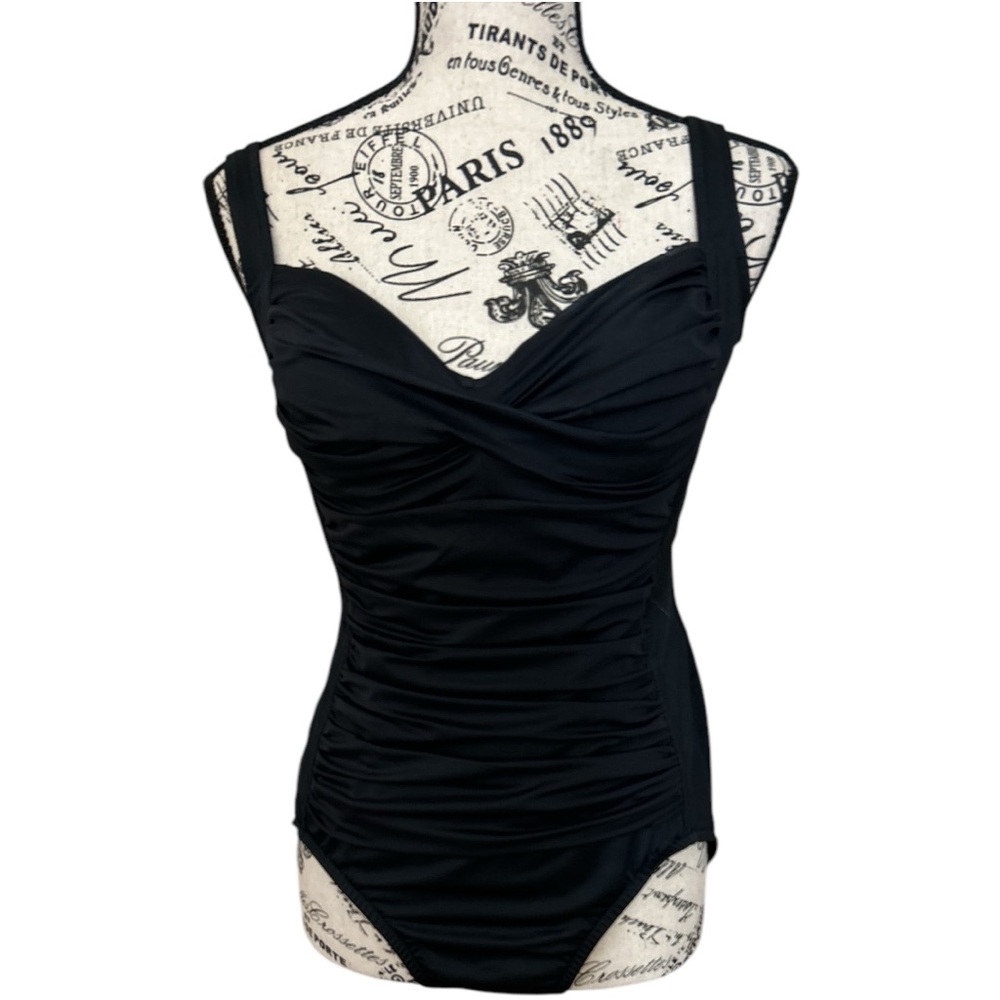 Croft & Barrow Black One Piece Swimsuit Slimming Ruched Beachwear - Picture 2 of 6